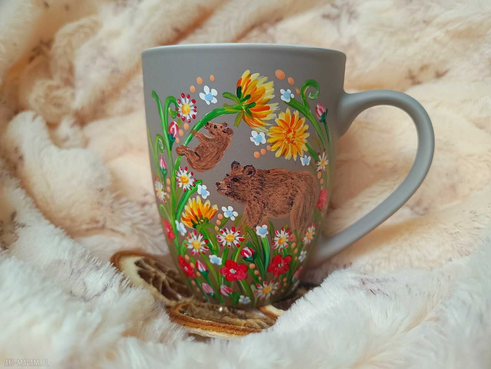 Mini Misie Łąkowe - ręcznie malowany kubek 300 ml