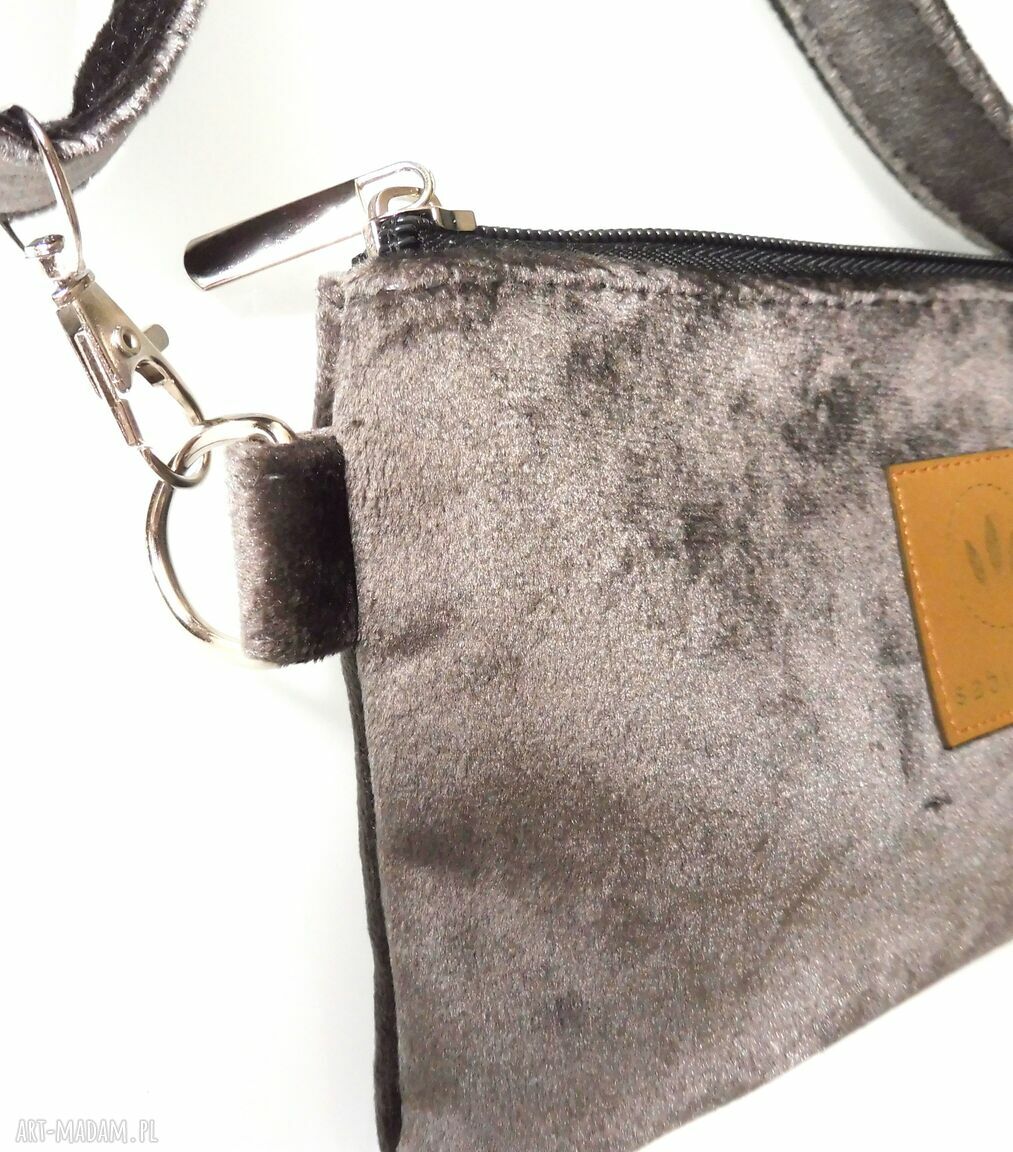 Mini nerka na telefon Taupe z weluru - saszetka crossbody