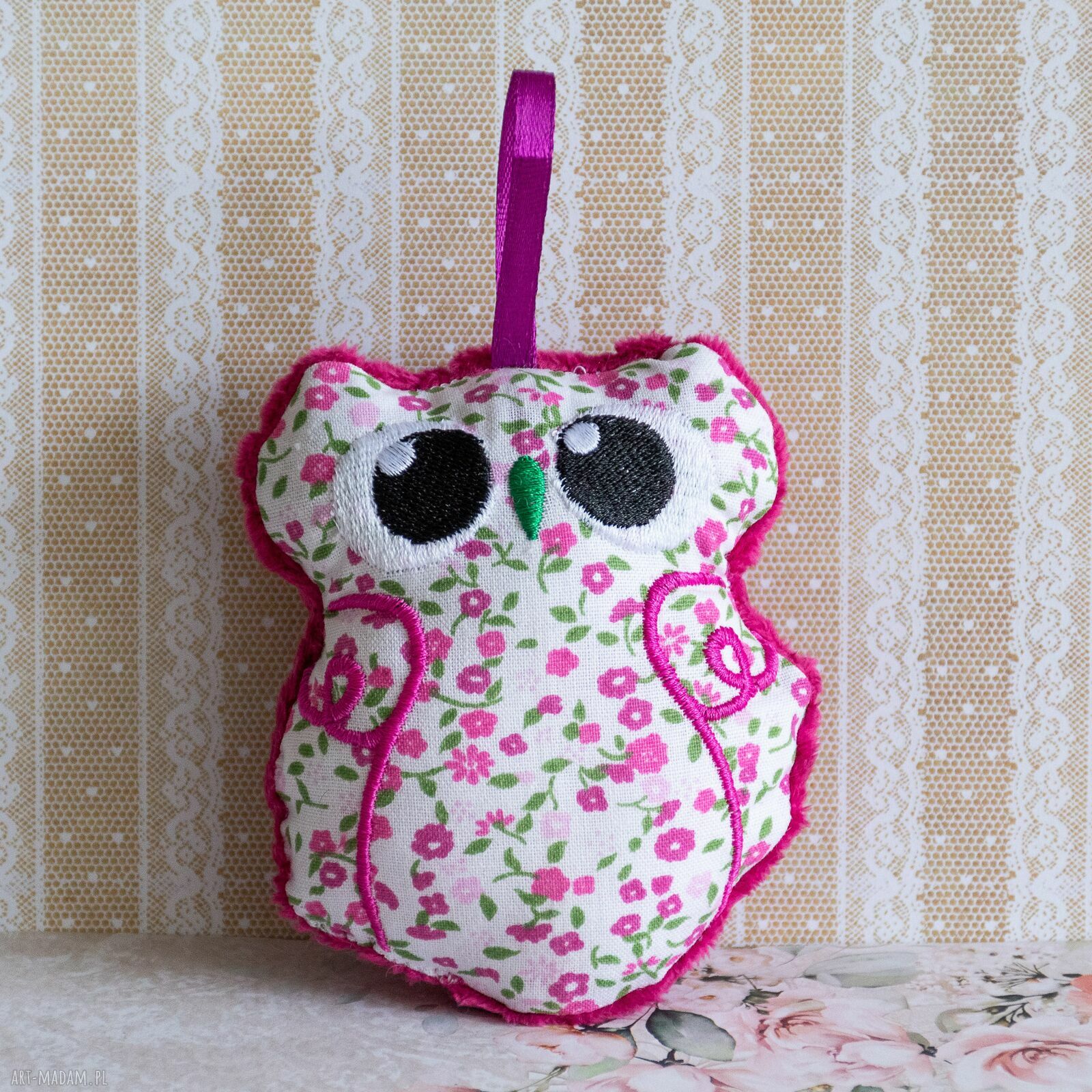 Mini sówka Hania 10 cm - haftowana maskotka do zawieszenia