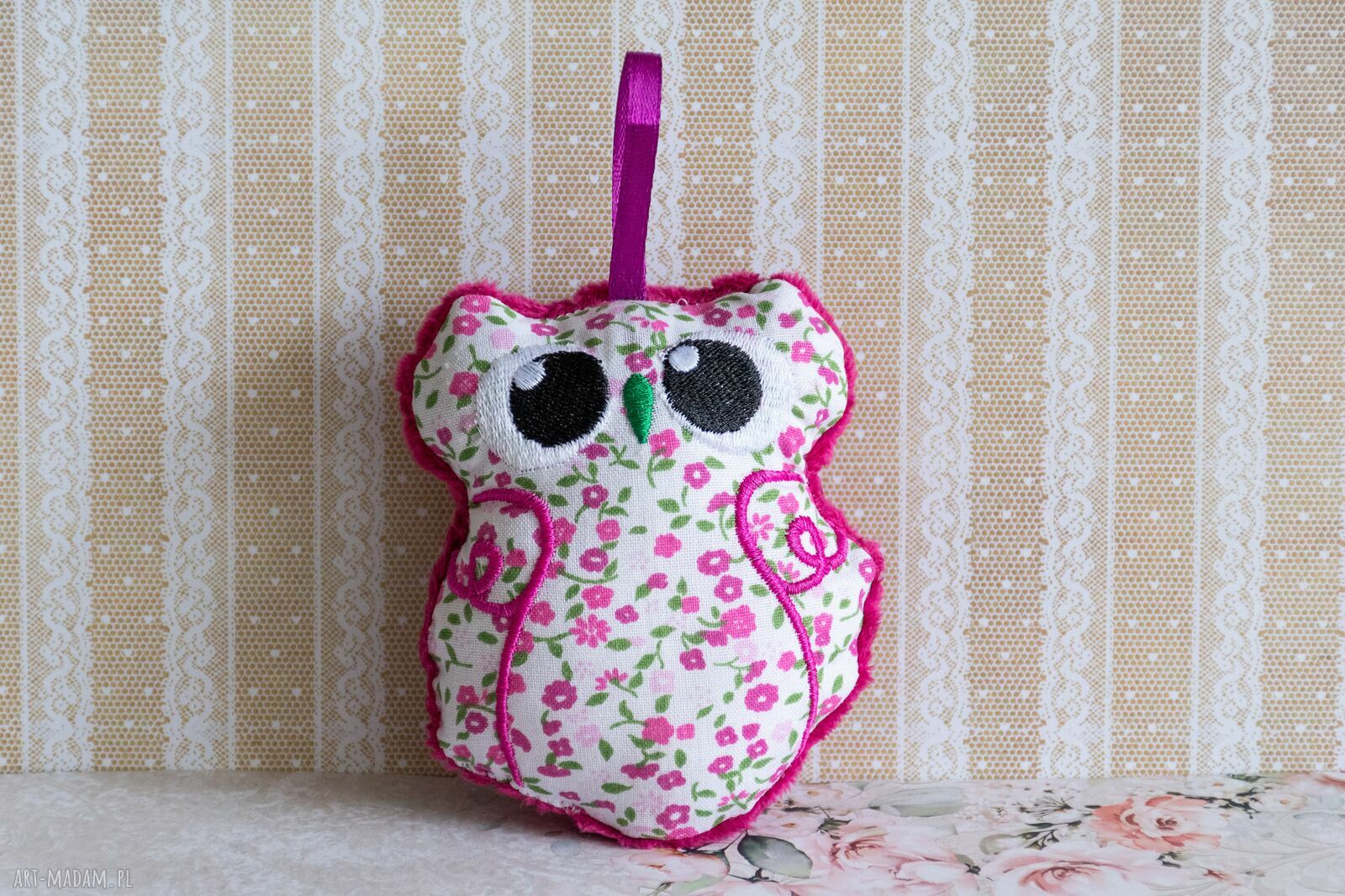 Mini sówka Hania 10 cm - haftowana maskotka do zawieszenia