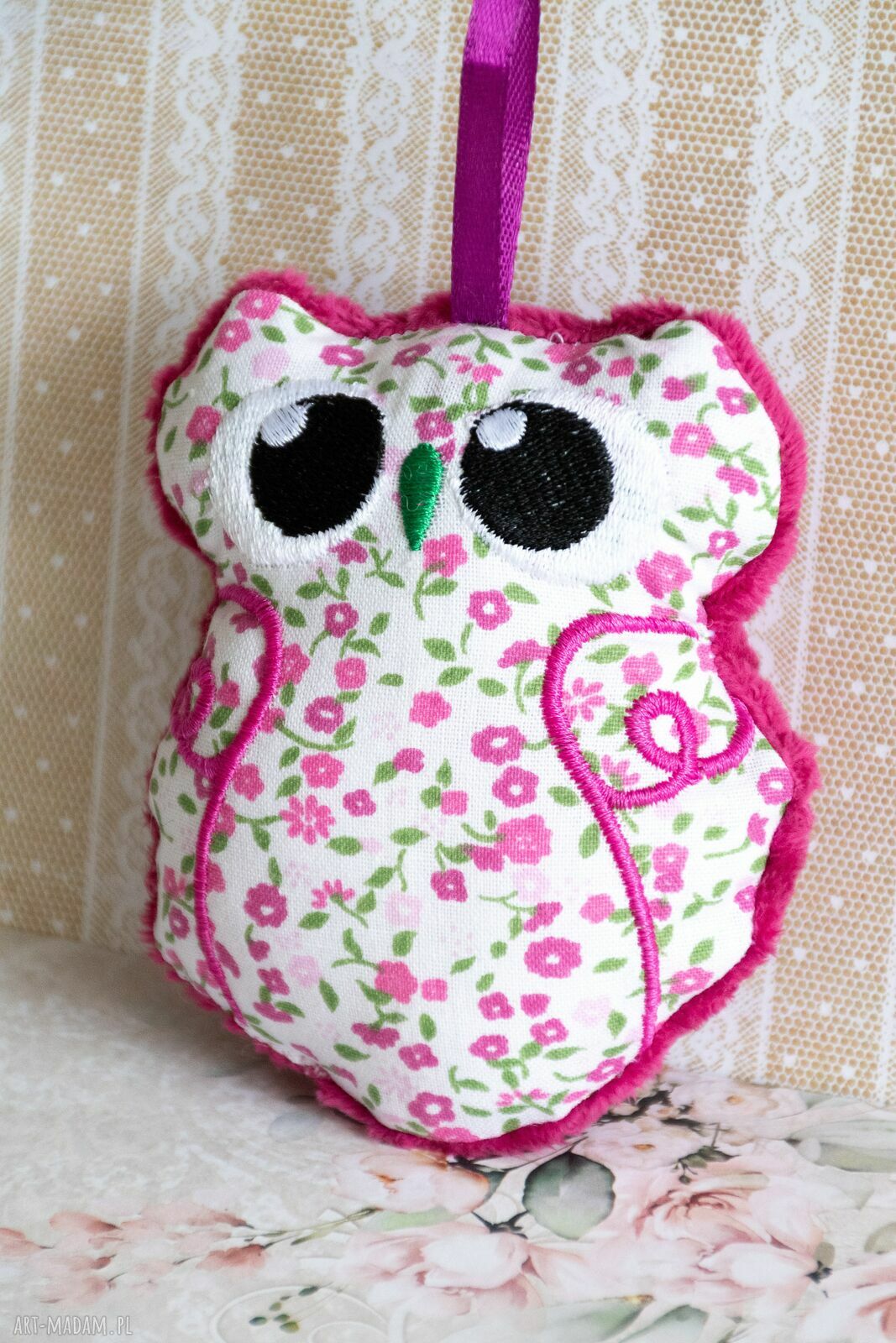 Mini sówka Hania 10 cm - haftowana maskotka do zawieszenia