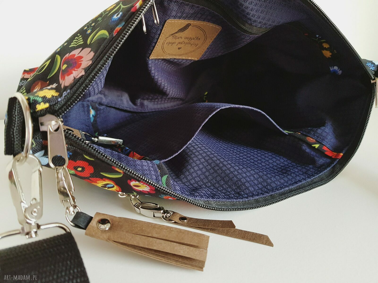 Wodoodporna torebka mini na ramię Łowicki Folk z kieszenią na smartphone - Washpapa handmade
