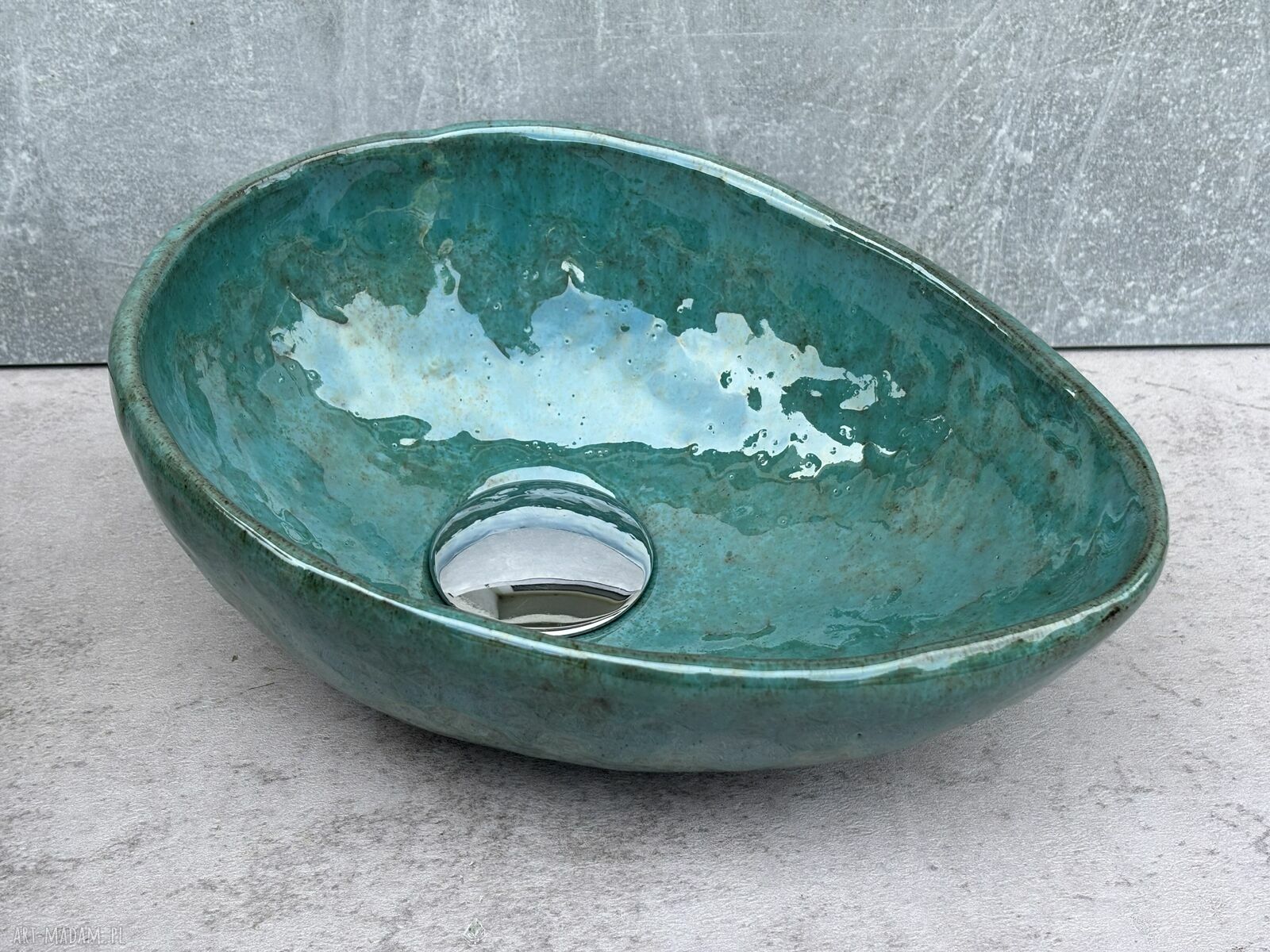 Mini umywalka ceramiczna w turkusowym kolorze - ręcznie lepiona z gliny, satynowe wykończenie