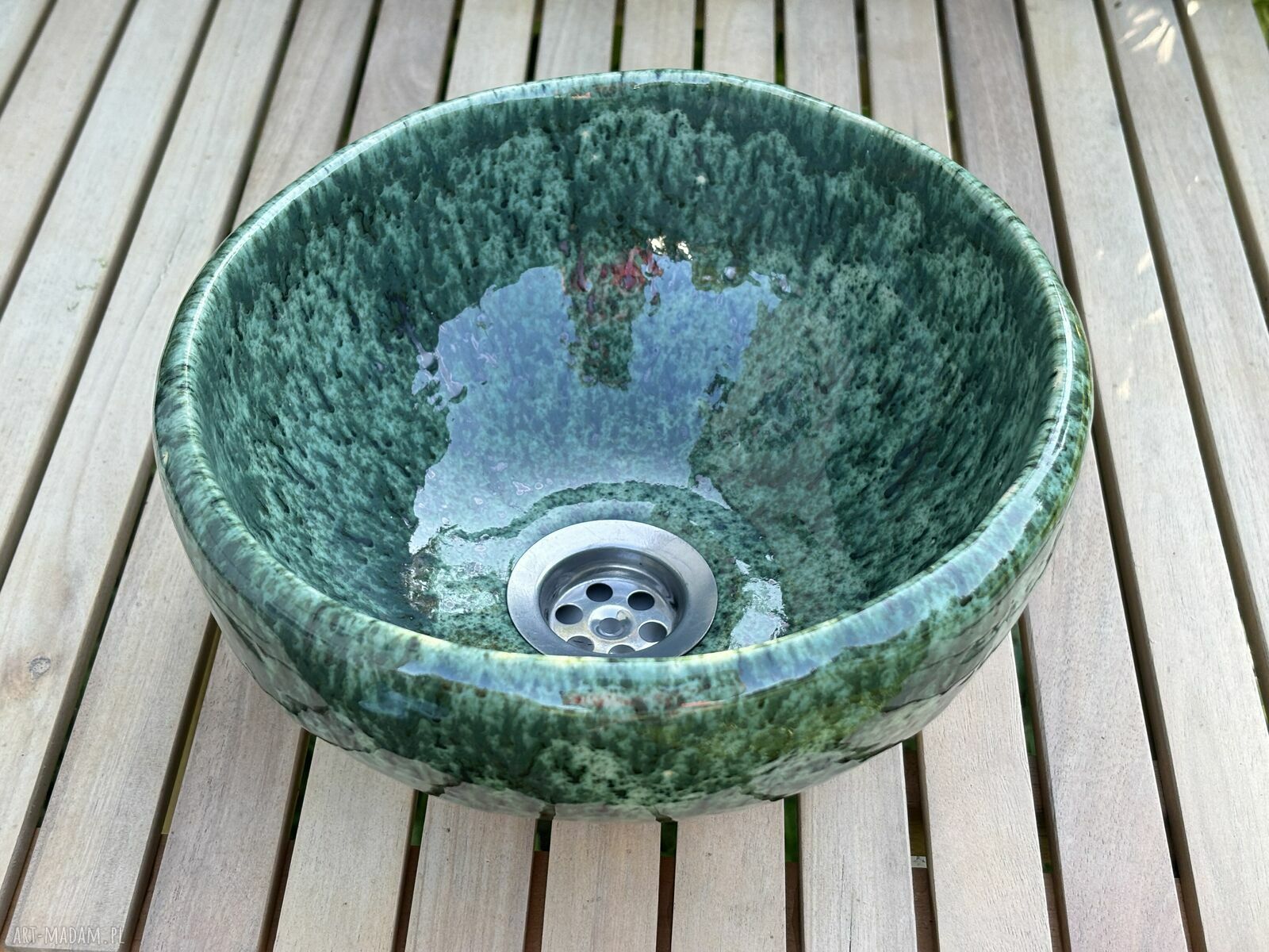 Mini umywalka ceramiczna zielony onyks w wiejskim stylu
