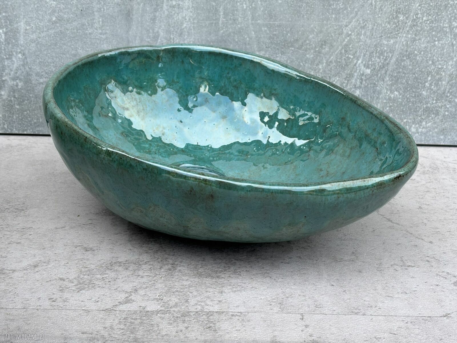 Mini umywalka ceramiczna w turkusowym kolorze - ręcznie lepiona z gliny, satynowe wykończenie