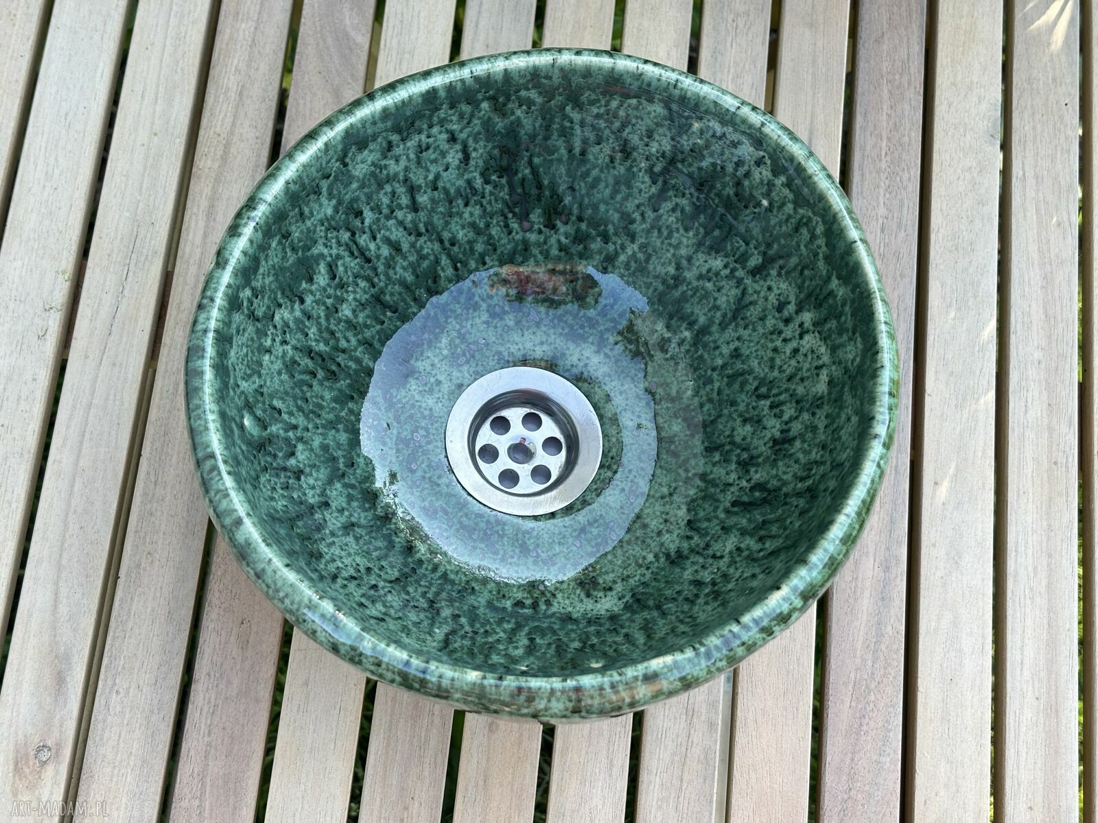 Mini umywalka ceramiczna zielony onyks w wiejskim stylu
