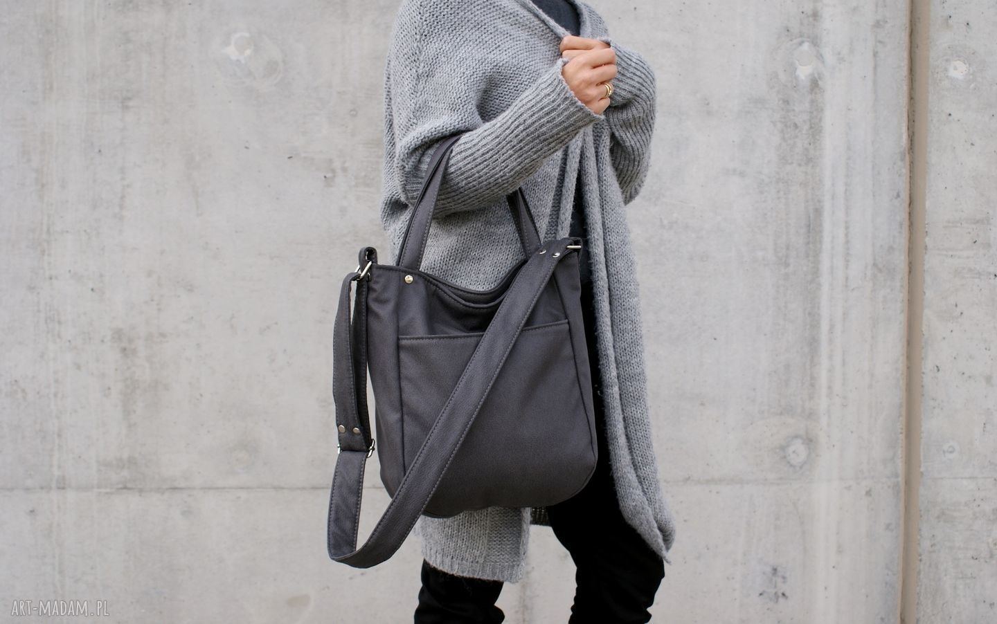 Miniks nubuk grafit faktura torba torebka zamsz vegan casual