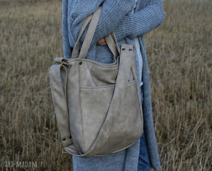 MinIKS vege piaskowy - torba na ramię A5 vegan handmade z eko skóry