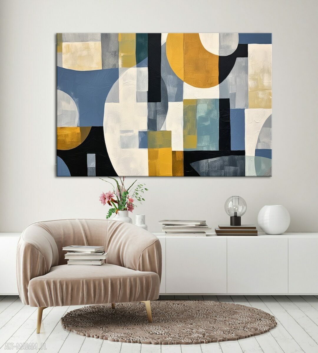 Minimalistyczny obraz abstrakcyjny - geometryczna abstrakcja 60x90 cm na płótnie (poziomy)