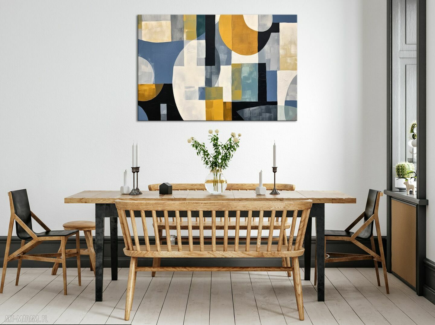Minimalistyczny obraz abstrakcyjny - geometryczna abstrakcja 60x90 cm na płótnie (poziomy)