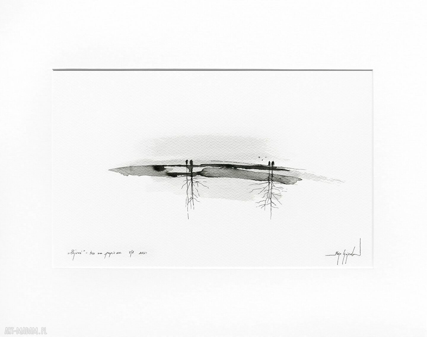Minimalistyczny pejzaż nr 15 (50x40 cm) - czarno-biały rysunek tuszem