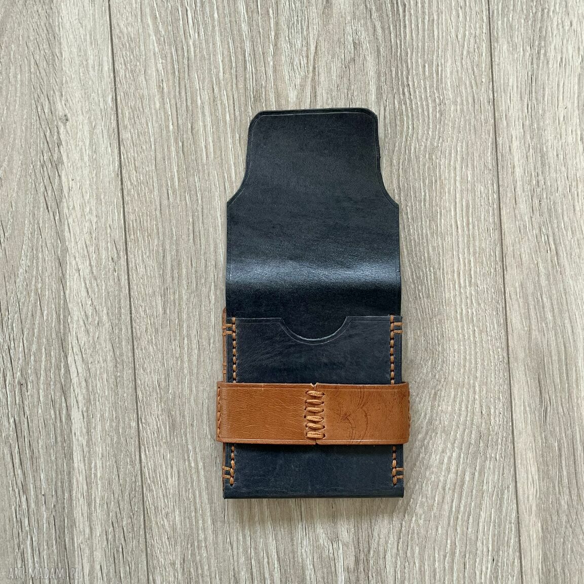 portfele: Portfel szaro brązowy ze skóry ręcznie uszyty. Handmade