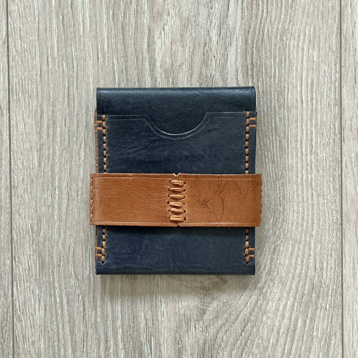 portfele: Portfel szaro brązowy ze skóry ręcznie uszyty. Handmade