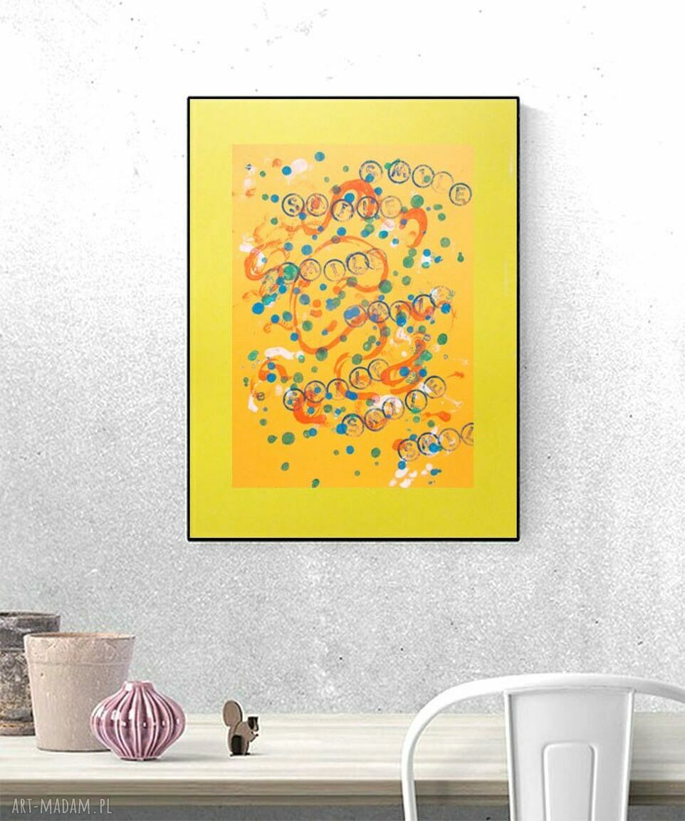 Minimalistyczna abstrakcja 30x40 - ręcznie malowany rysunek na żółtym tle (bez ramy)