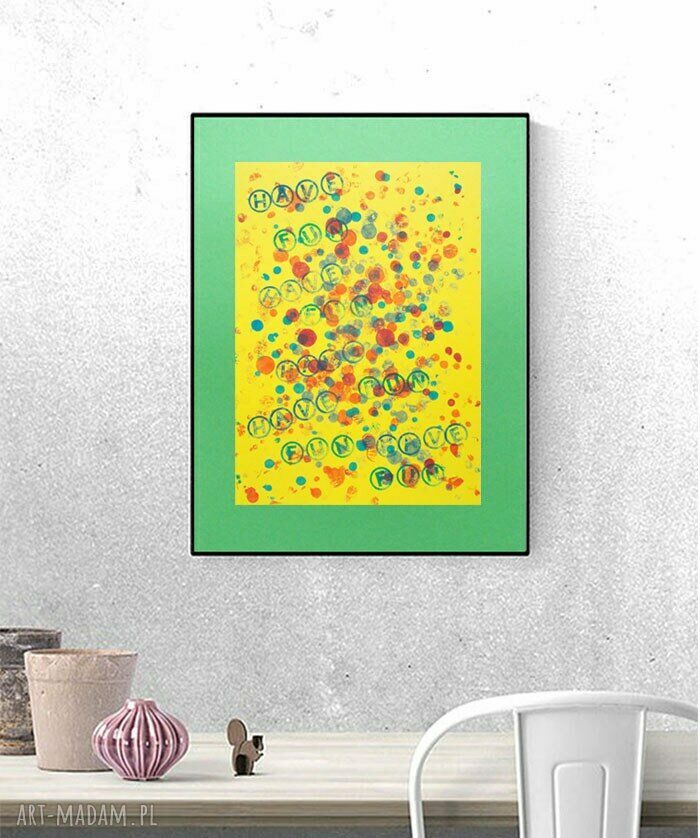 Minimalistyczna abstrakcja 30x40 cm - ręcznie malowany rysunek na zielonym tle