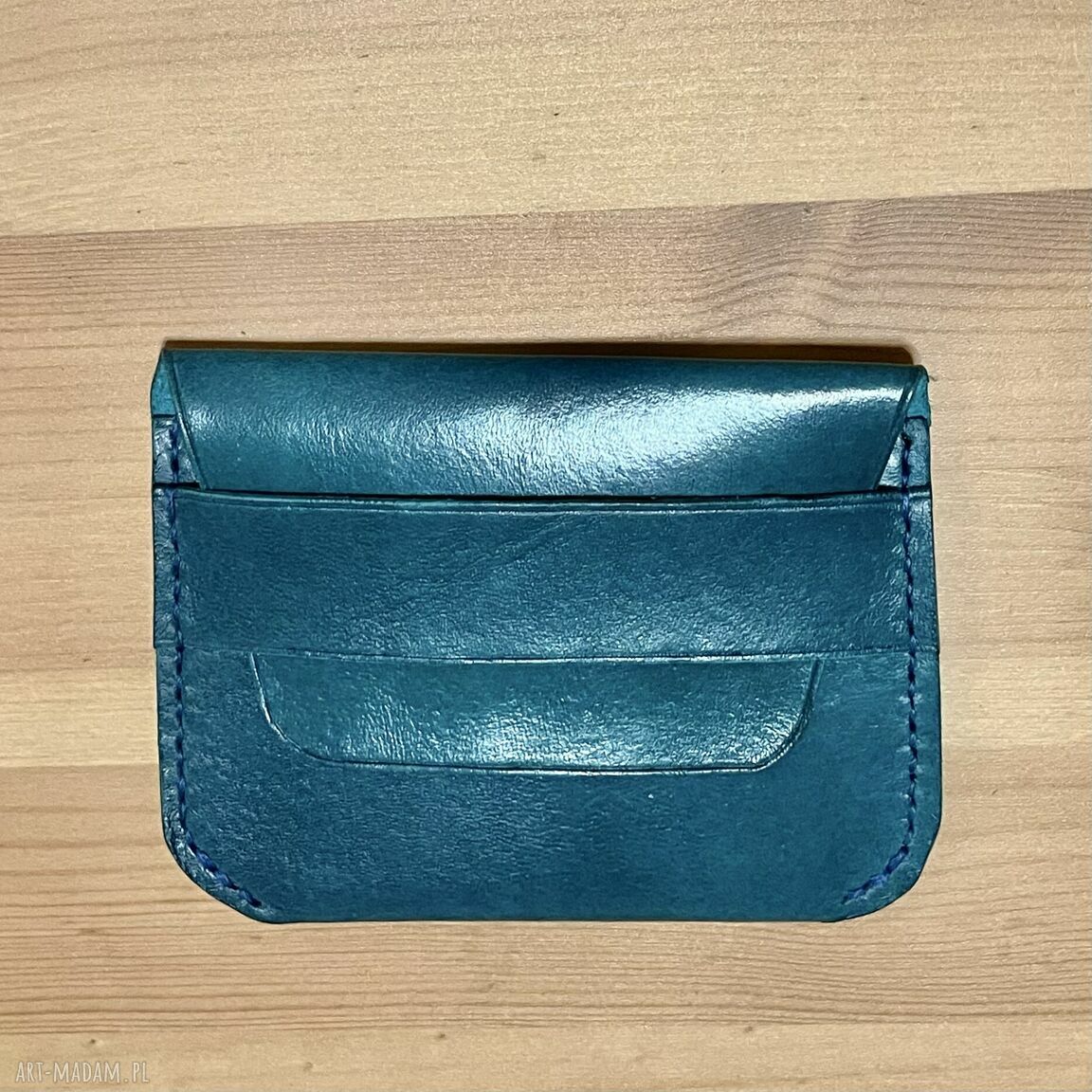 Minimalistyczny turkusowy portfel skóry karty uszyty ręcznie