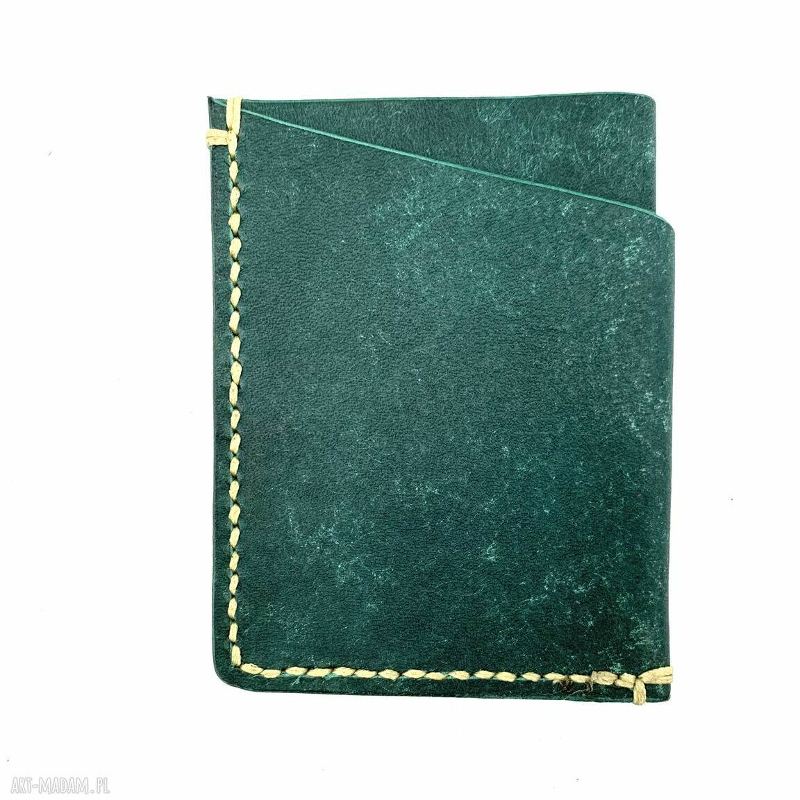 portfele: Minimalistyczny turkusowy portfelik ze skóry na karty ręcznie uszyty