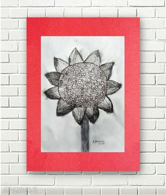 Minimalistyczna grafika 30x40 z kwiatowym szkicem tuszem - bez ramy