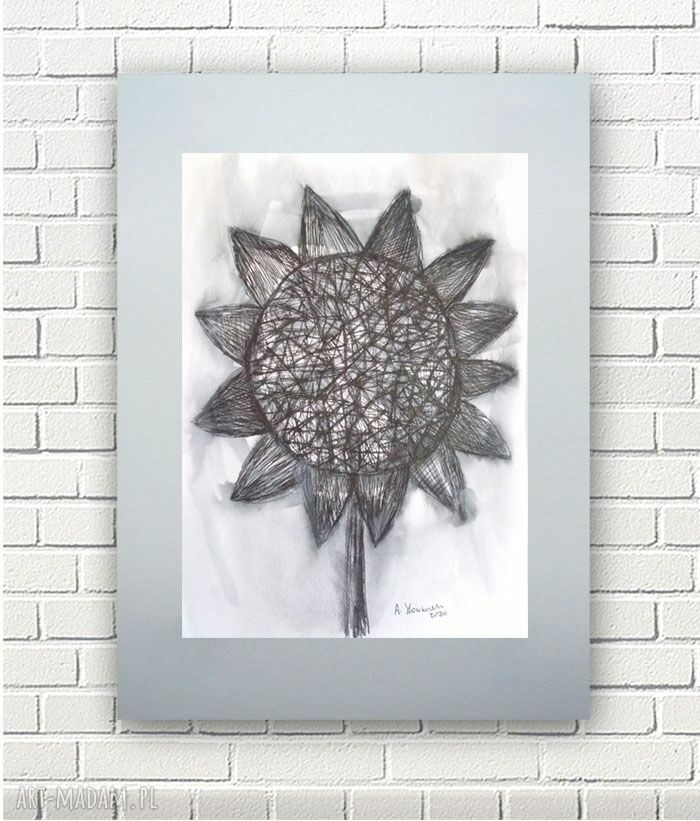 Minimalistyczny rysunek tuszem 30x40 w szarościach - Annasko