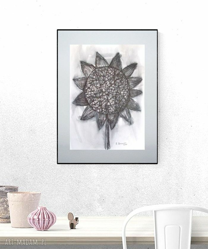 Minimalistyczny rysunek tuszem 30x40 w szarościach - Annasko