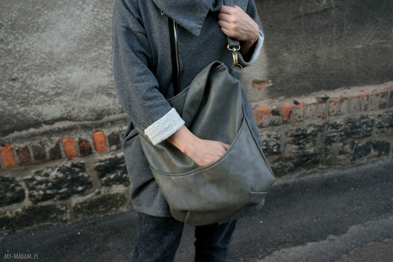Workówka vegan szary ciemny handmade