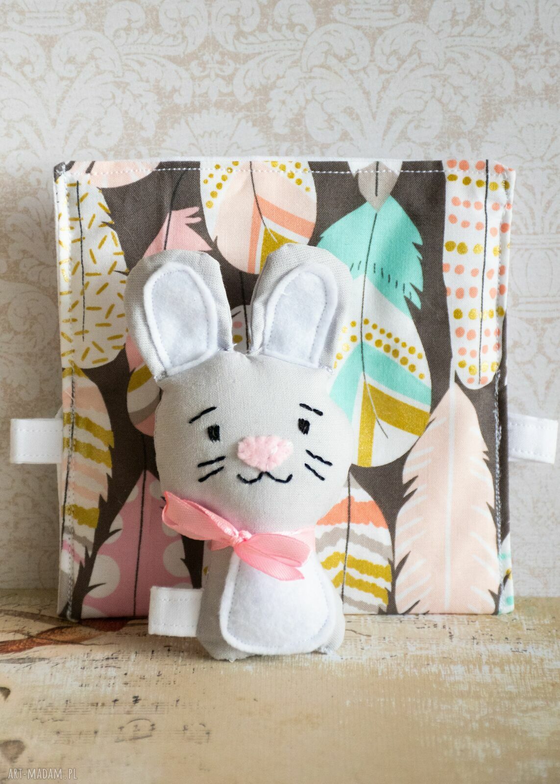 Minisie w śpiworku - Króliczek szary (ręcznie wykonana maskotka 10 cm)