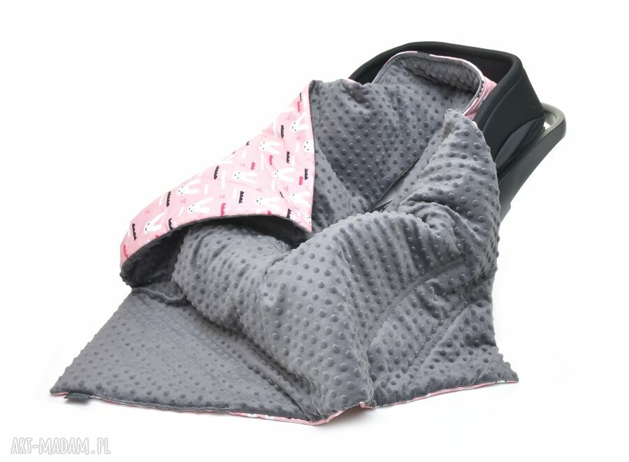 Kocyk fotelika nosideŁka króliczki grafit fotelik minky