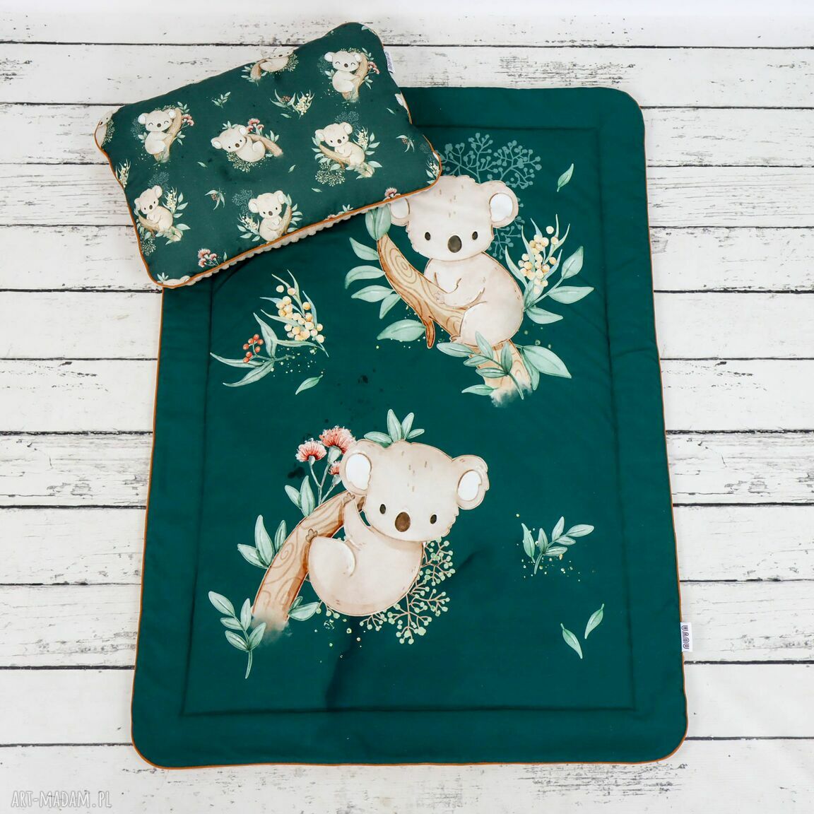 Ręcznie szyty kocyk Minky 75x100 Koala w zieleni