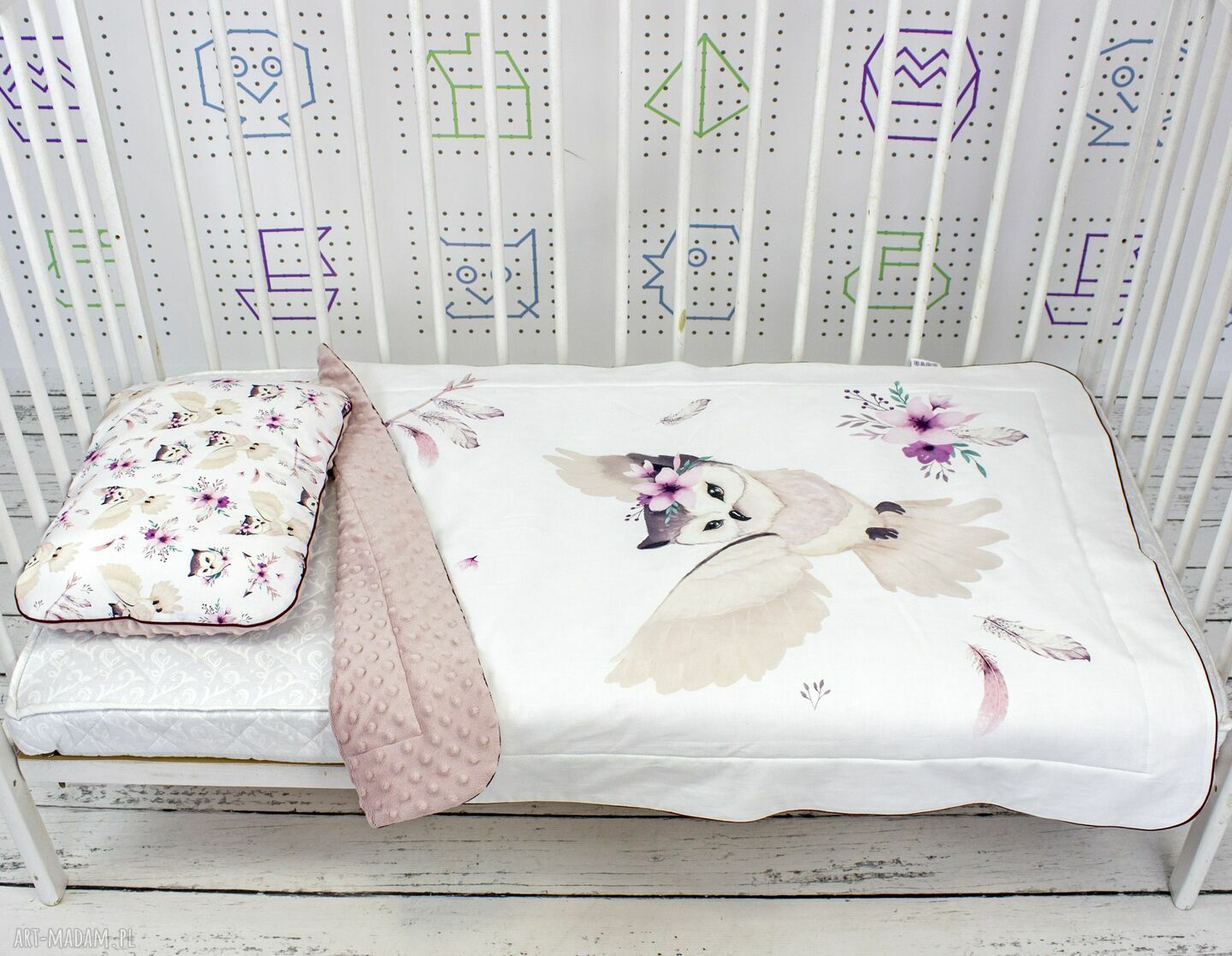 Kocyk Minky 75x100 Sówki Boho z wypełnieniem