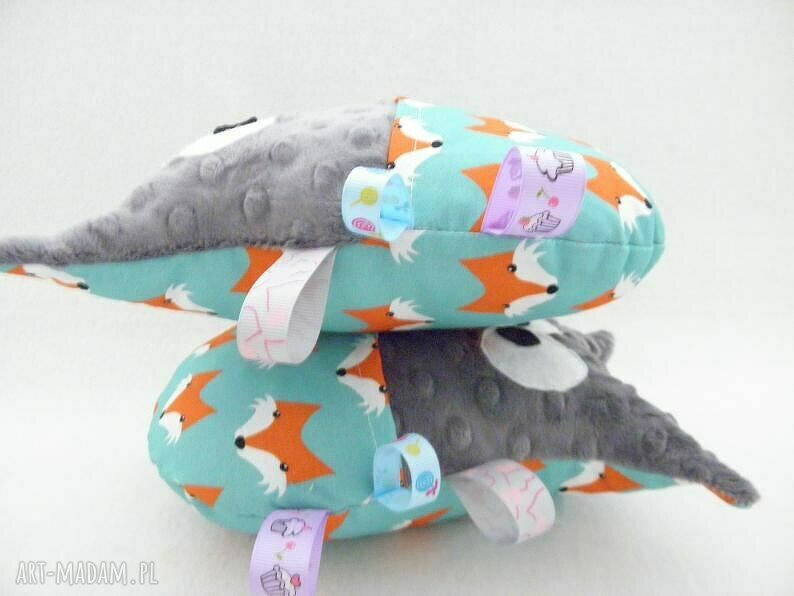 Minky sowa z metkami - przytulanka sensoryczna LISY minky CHARCOAL