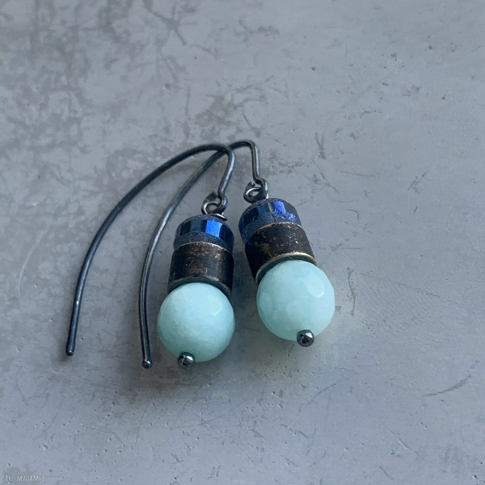 Kolczyki Mint & Denim Blue z jadeitem i szkłem - srebrne bigle 925
