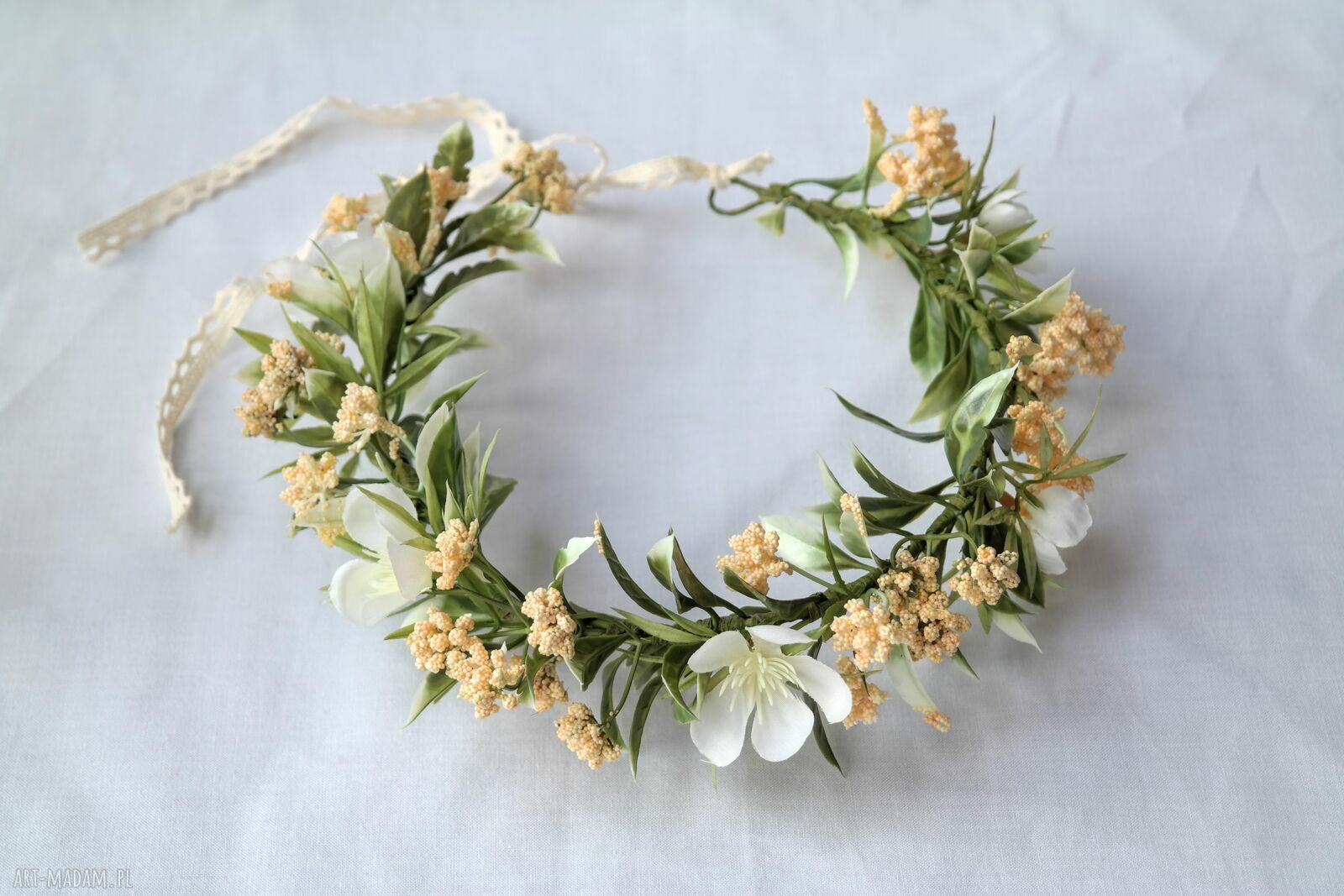 Wianek „Miód i Wanilia” handmade boho - krem i złamana biel