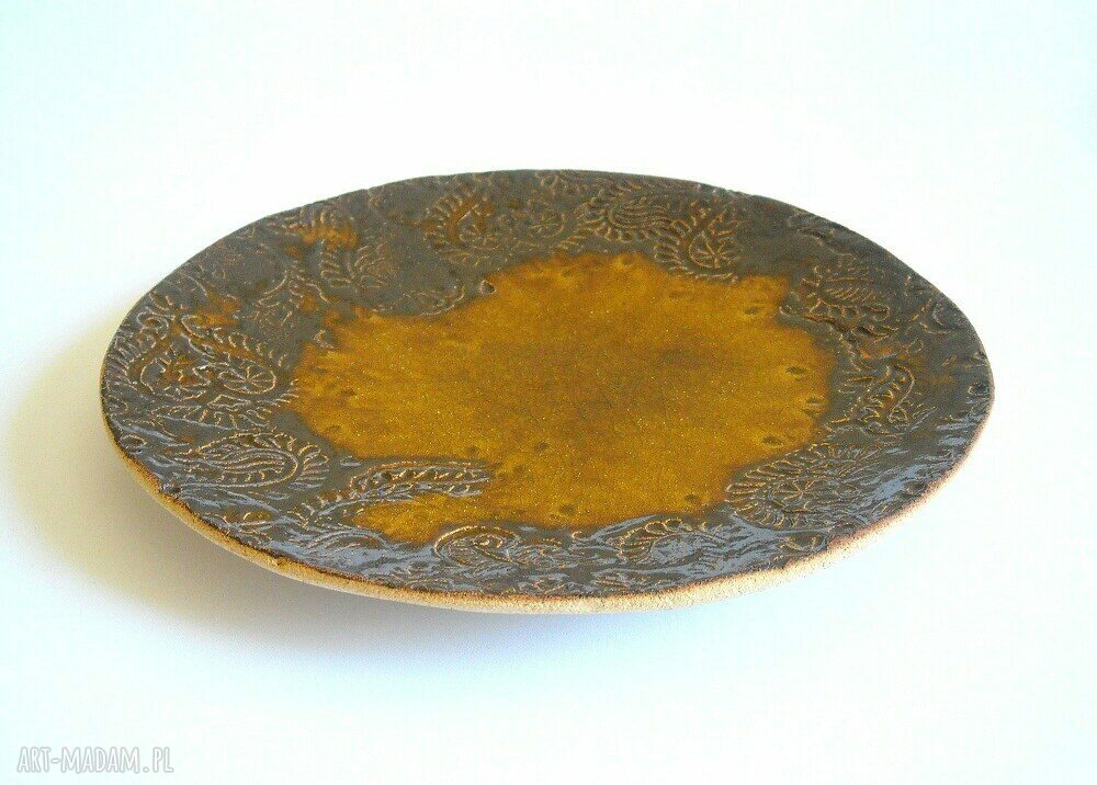 Miodowa patera ceramiczna - ręcznie wykonana z gliny szamotowej