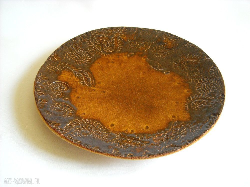 Miodowa patera ceramiczna - ręcznie wykonana z gliny szamotowej