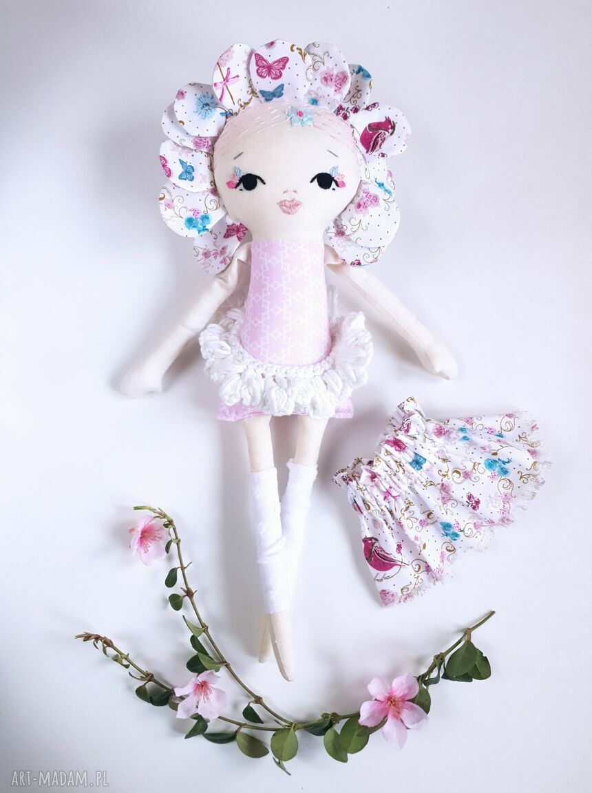 Lalka Mirabelka 40 cm - boho haftowana kwiatowa dekoracja do pokoju