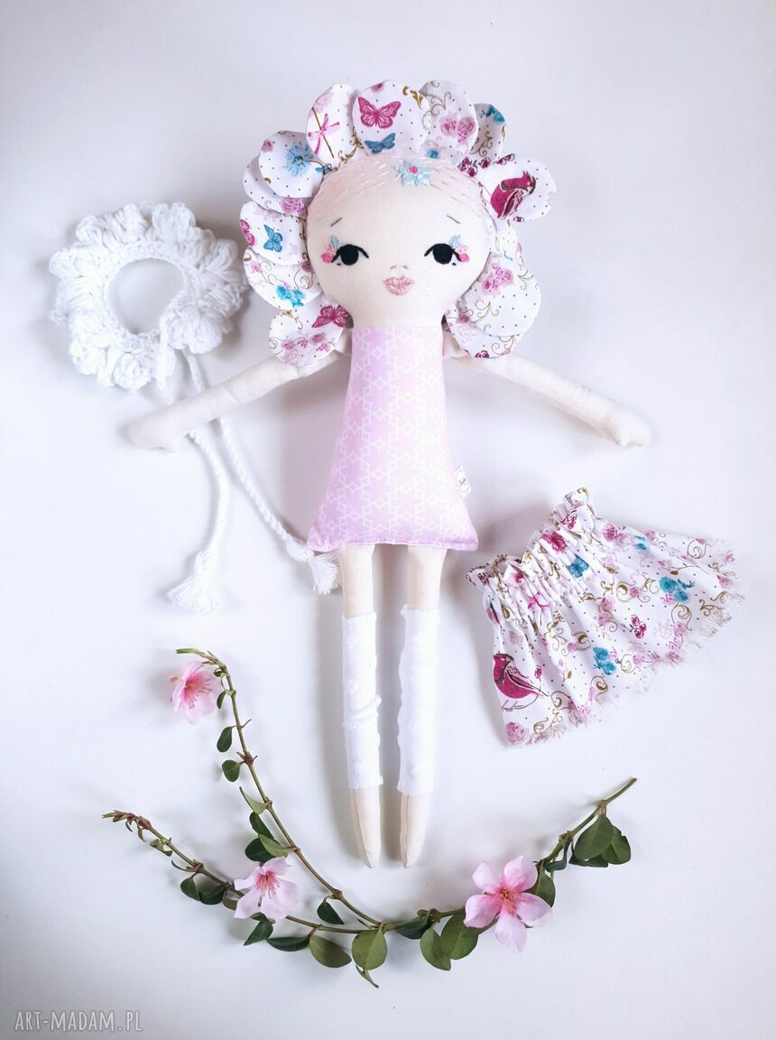 Lalka Mirabelka 40 cm - boho haftowana kwiatowa dekoracja do pokoju