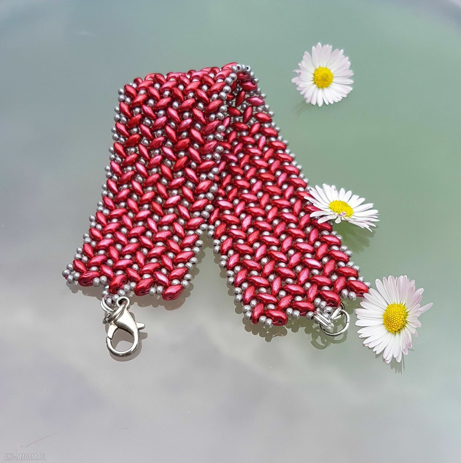 Bransoletka Mirror - unikatowa biżuteria boho z czerwonych koralików szklanych do 18 cm