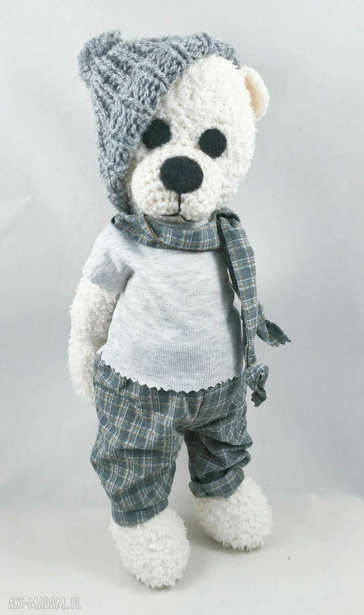 Personalizowany miś szydełkowy 38 cm - imię na koszulce, miękki handmade