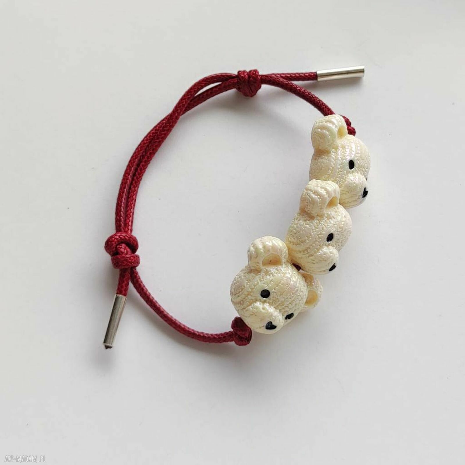 MIŚ bransoletka - srebro 925 i kolorowy sznurek