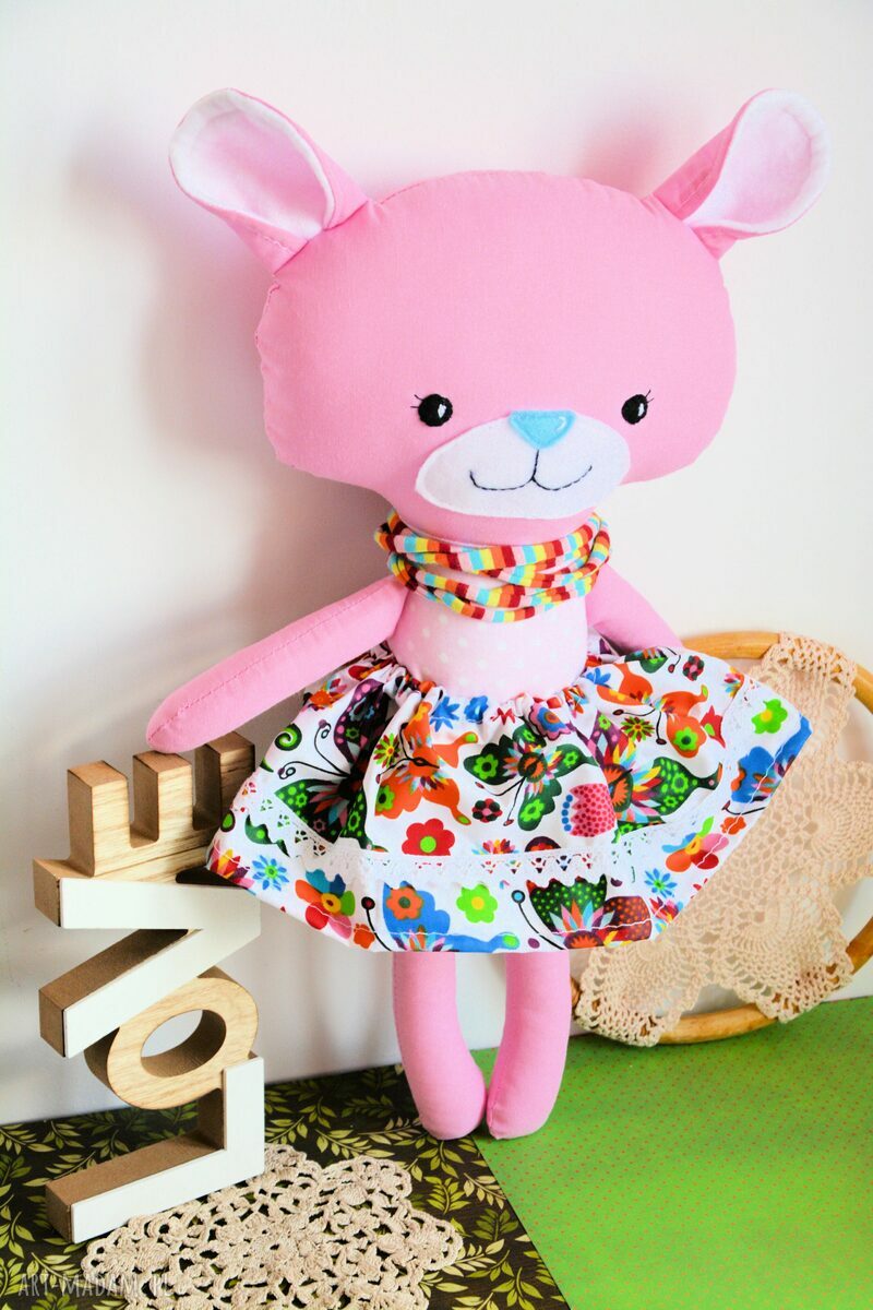Miś duży Panna Malinka 46 cm - maskotka handmade dla dziewczynki