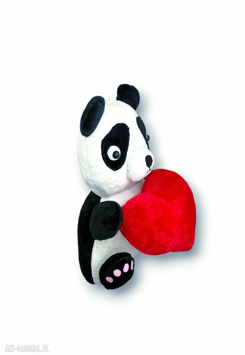 Miś panda z serduszkiem - walentynkowa maskotka handmade
