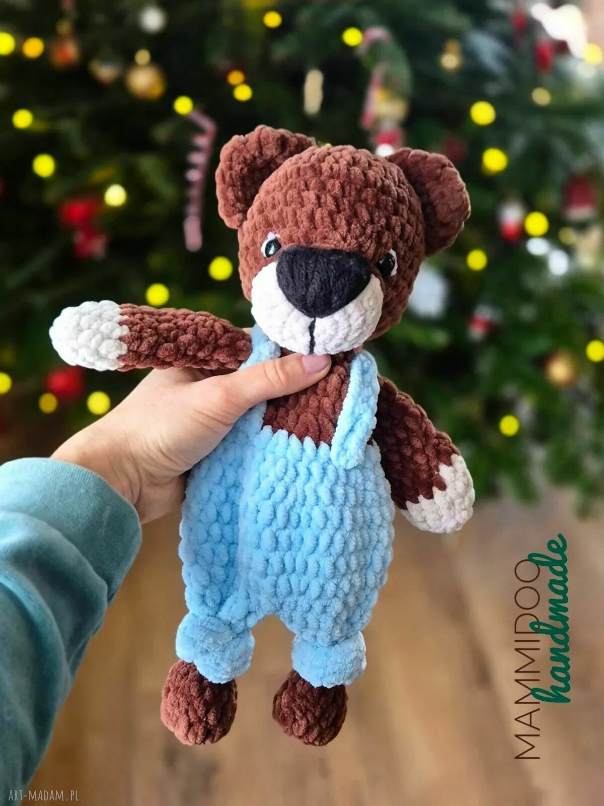 Miś przytulanka z pluszowej włóczki - miś szydełkowy ręcznie wykonany, ok. 35 cm
