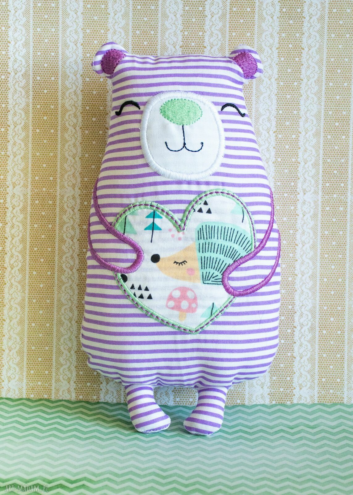 Miś serduszko Antek - ręcznie szyta maskotka 21 cm