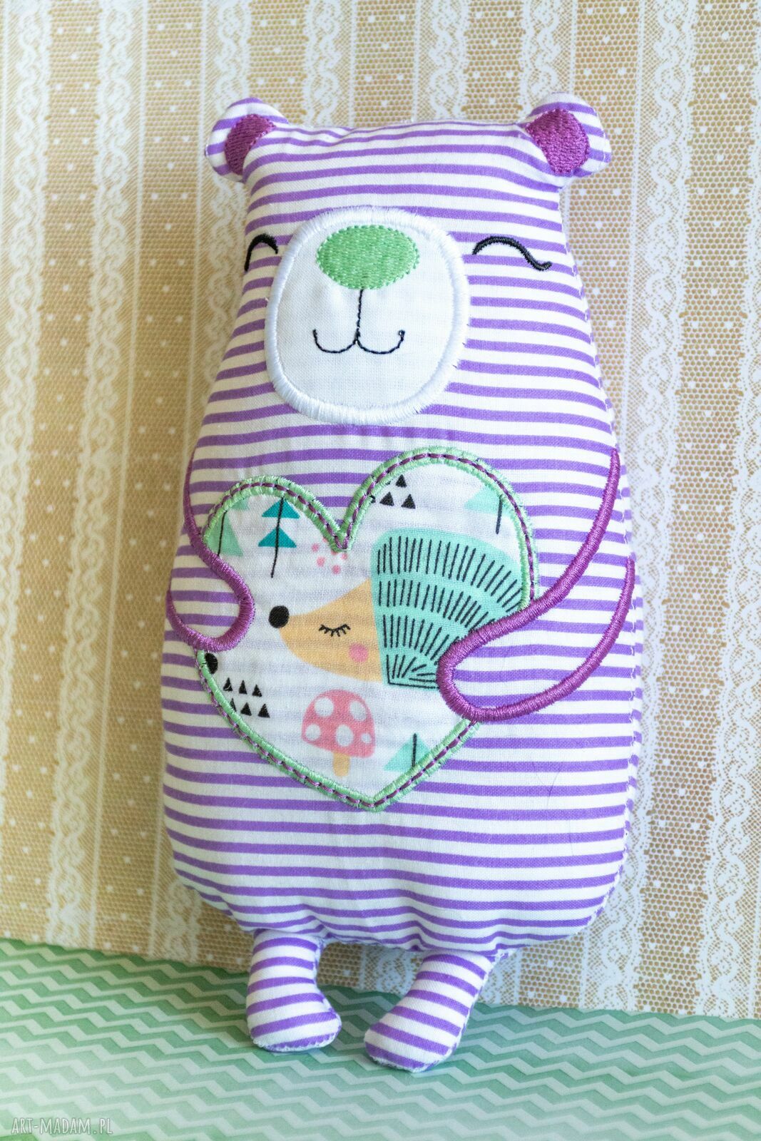 Miś serduszko Antek - ręcznie szyta maskotka 21 cm