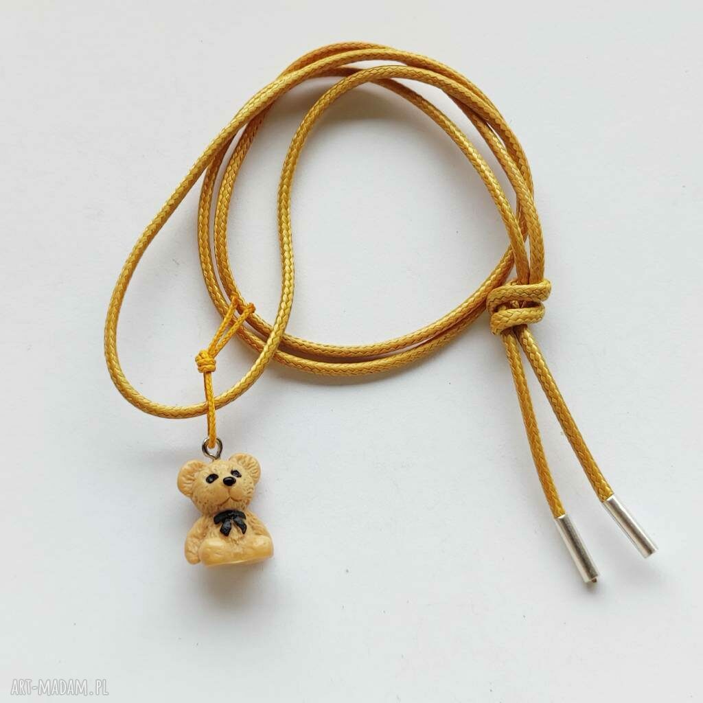 MIŚ wisiorek ze srebra 925 - handmade z beżowym sznurkiem