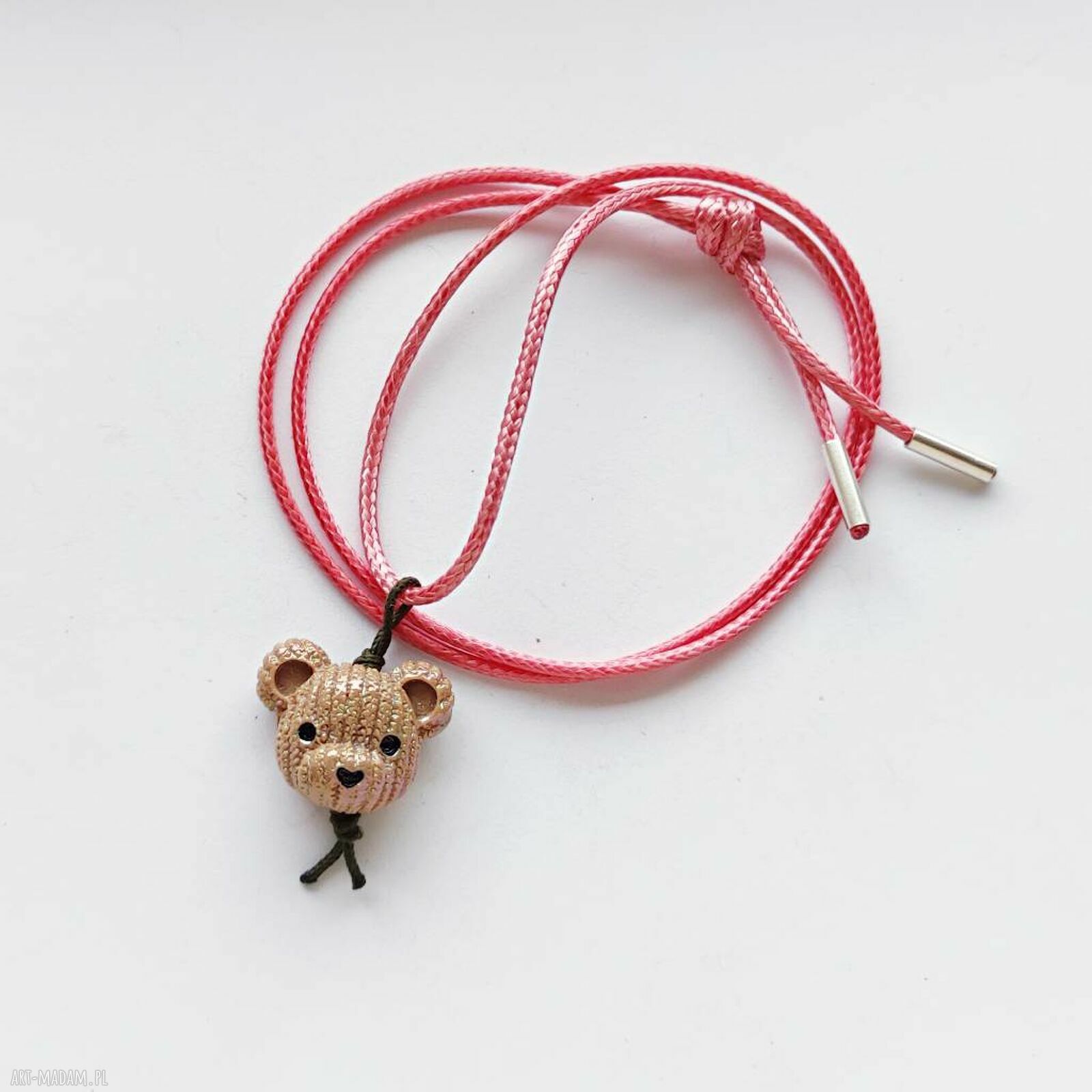 MIŚ wisiorek na sznurku ze srebra 925 - uroczy dodatek handmade