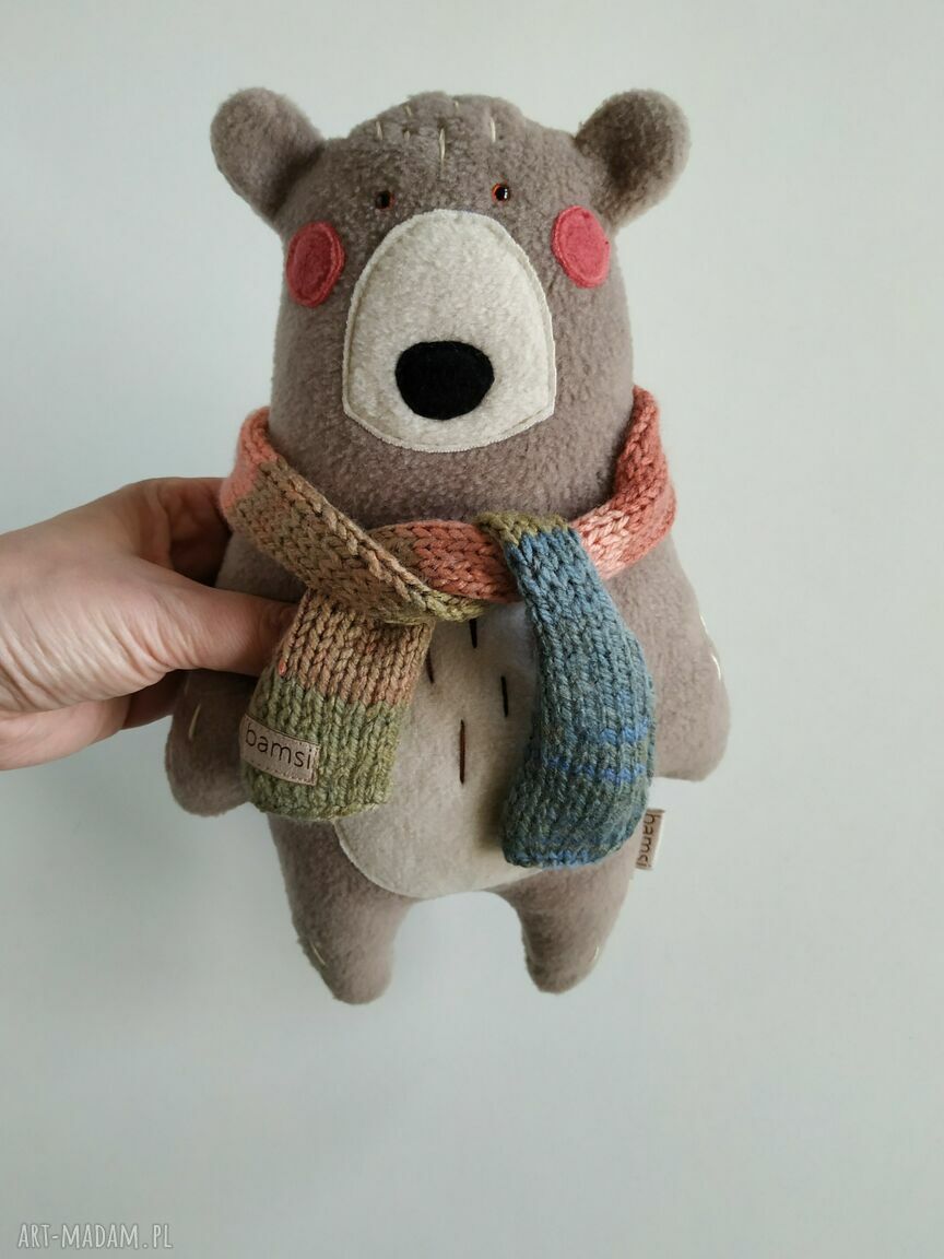 Miś z szalikiem z włóczki - pluszak Bamsi 30 cm