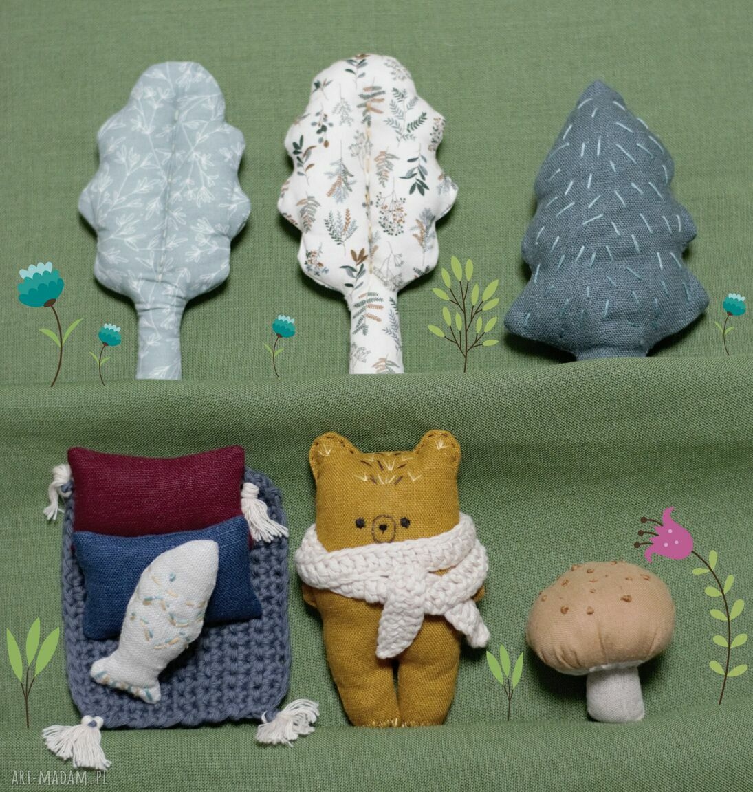 Miś handmade z lnu - zestaw Leśne zwierzątka (niedźwiedź brunatny)