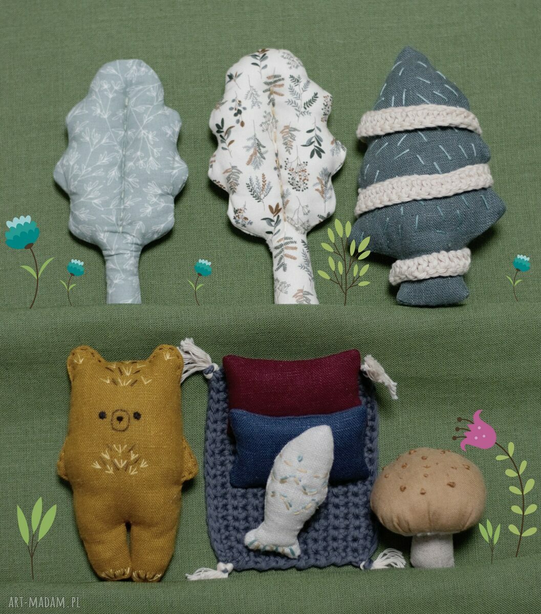 Miś handmade z lnu - zestaw Leśne zwierzątka (niedźwiedź brunatny)