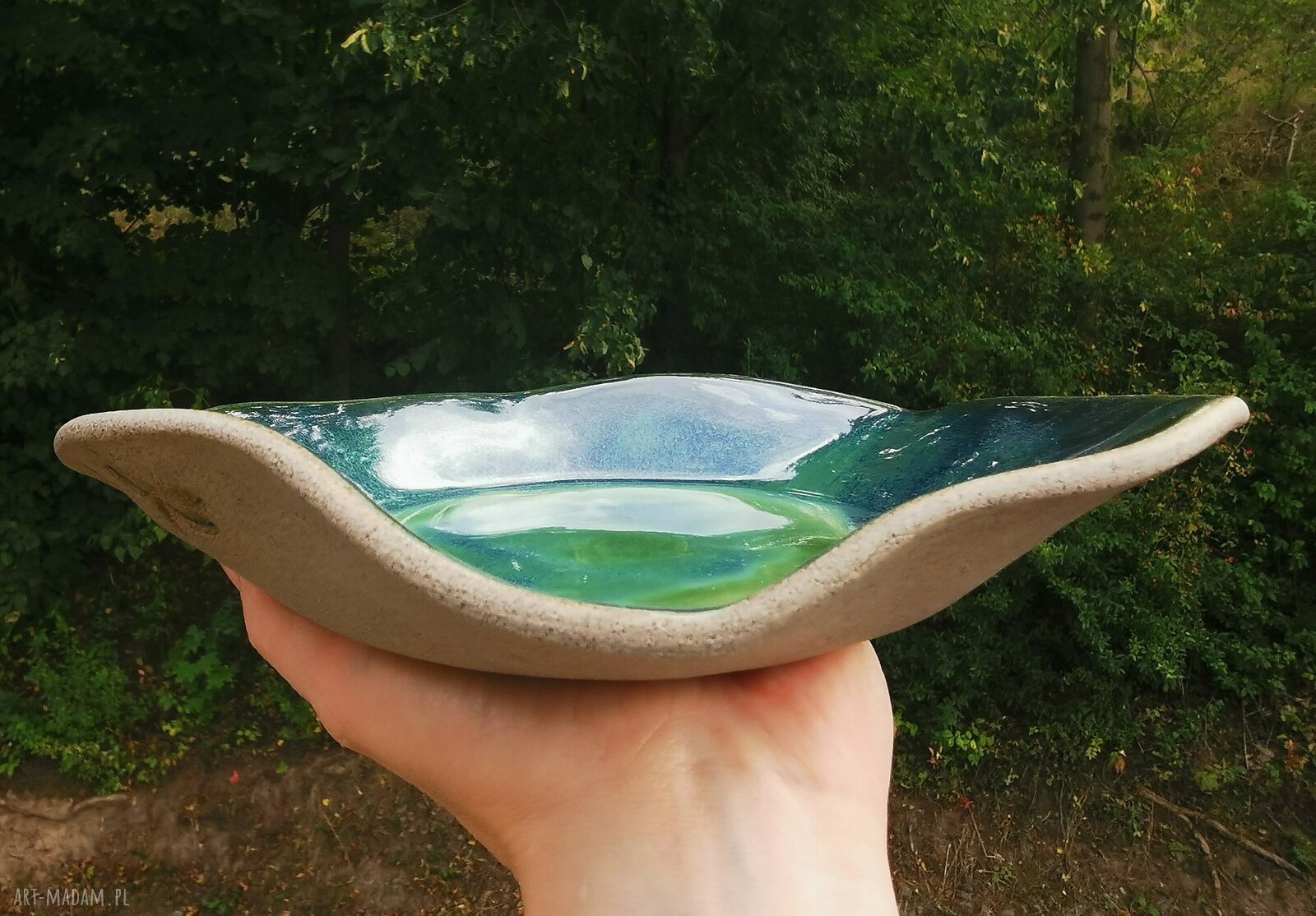 Ceramiczna misa c358 Shiraja - kamionkowa w zieleni i turkusie